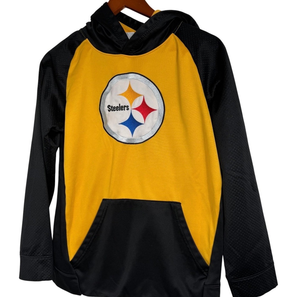 NFL Team Apparel Pittsburgh Steelers Youth Large 14/16 Hoodie Black Gold Mesh
